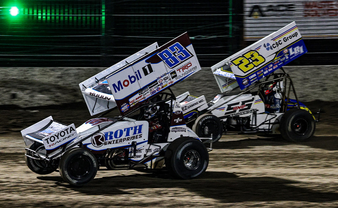 World of Outlaws racing at Belle-Clair Fairgrounds Park Speedway. Photo: Tyler Carr / World of Outlaws
