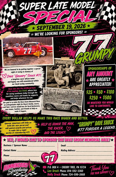 Hummingbird Speedway Dave Srock Memorial final race flyer