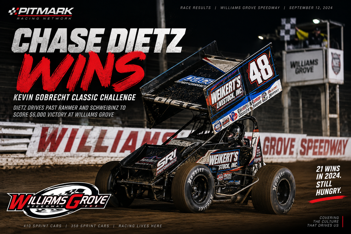 Pitmark Racing editorial graphic for Chase Dietz's Kevin Gobrecht Classic Challenge victory at Williams Grove Speedway