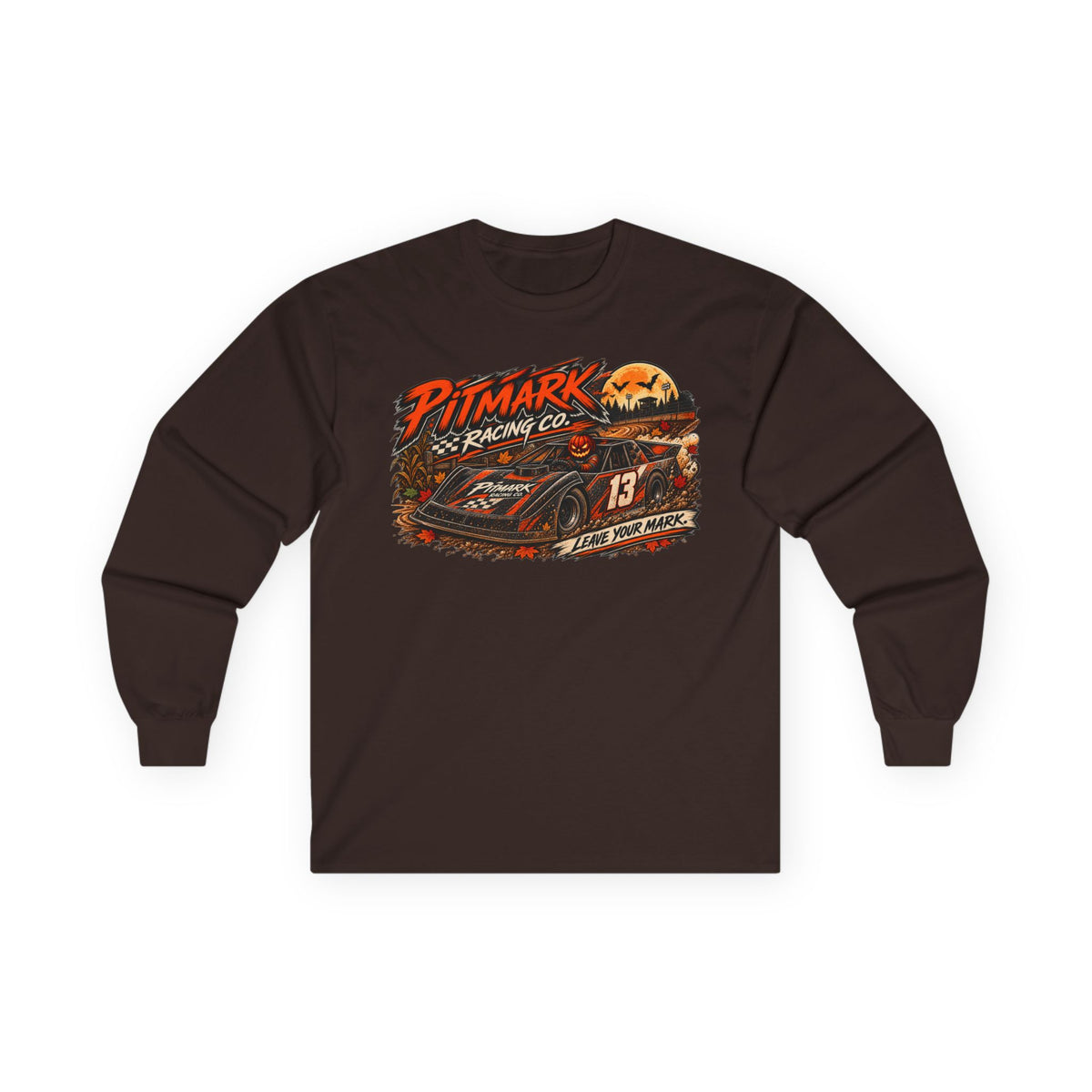 Racing Car Long Sleeve Tee — "Pitmark No. 13 Harvest Run" Vintage Motorsport Graphic