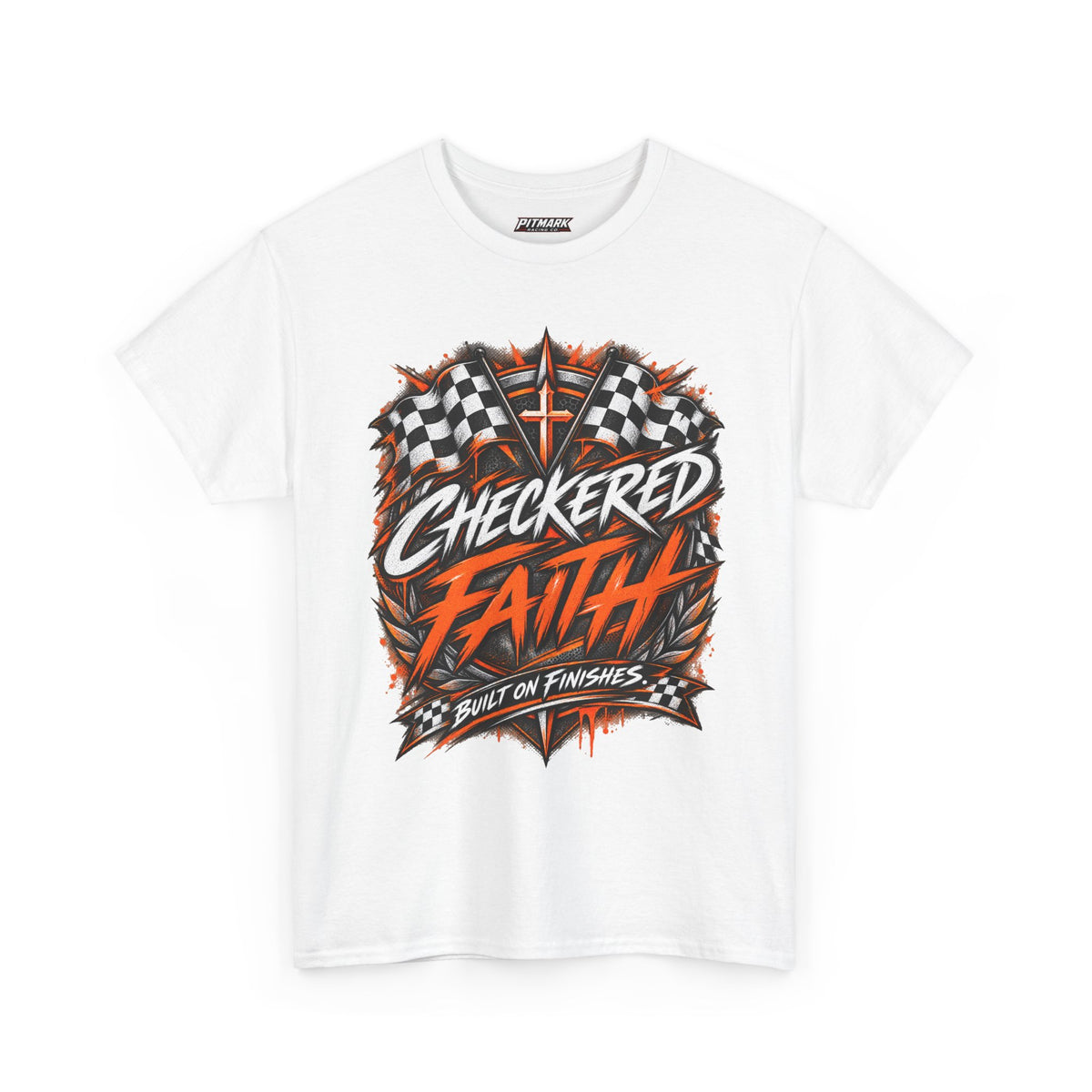 Checkered Faith Racing T-Shirt — "Built on Finishes" Graphic Tee