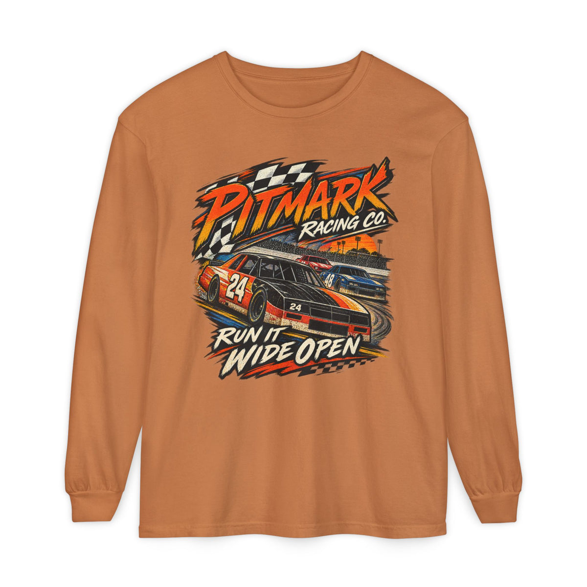 Pitmark Racing Co. Long Sleeve Tee — "Run It Wide Open" Car Racing Graphic