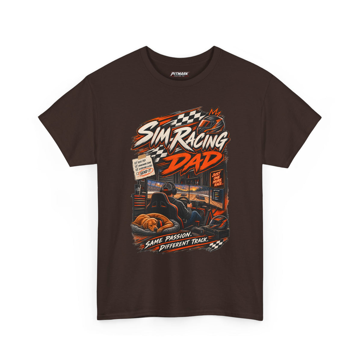 Sim Racing Dad T-Shirt — Retro Racing Gamer Tee (‘Same Passion Different Track’)