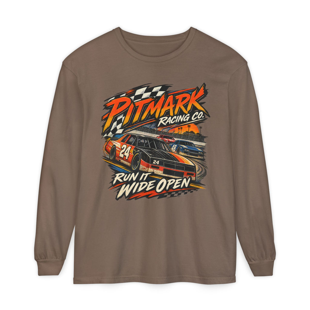 Pitmark Racing Co. Long Sleeve Tee — "Run It Wide Open" Car Racing Graphic