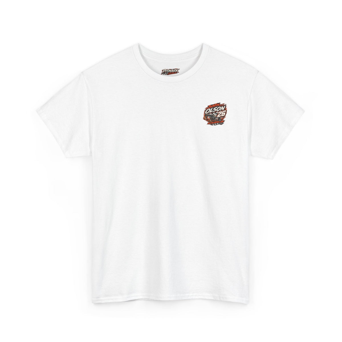 Racing Team Tee — '26 Justin Olson' Retro Checkered Back Graphic