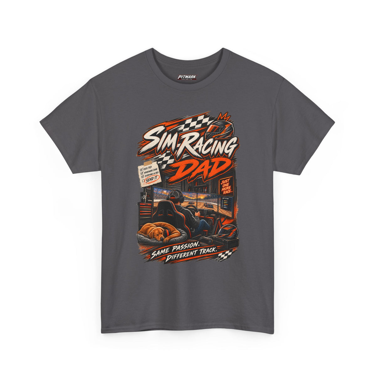 Sim Racing Dad T-Shirt — Retro Racing Gamer Tee (‘Same Passion Different Track’)