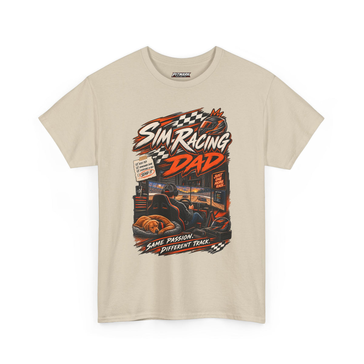 Sim Racing Dad T-Shirt — Retro Racing Gamer Tee (‘Same Passion Different Track’)