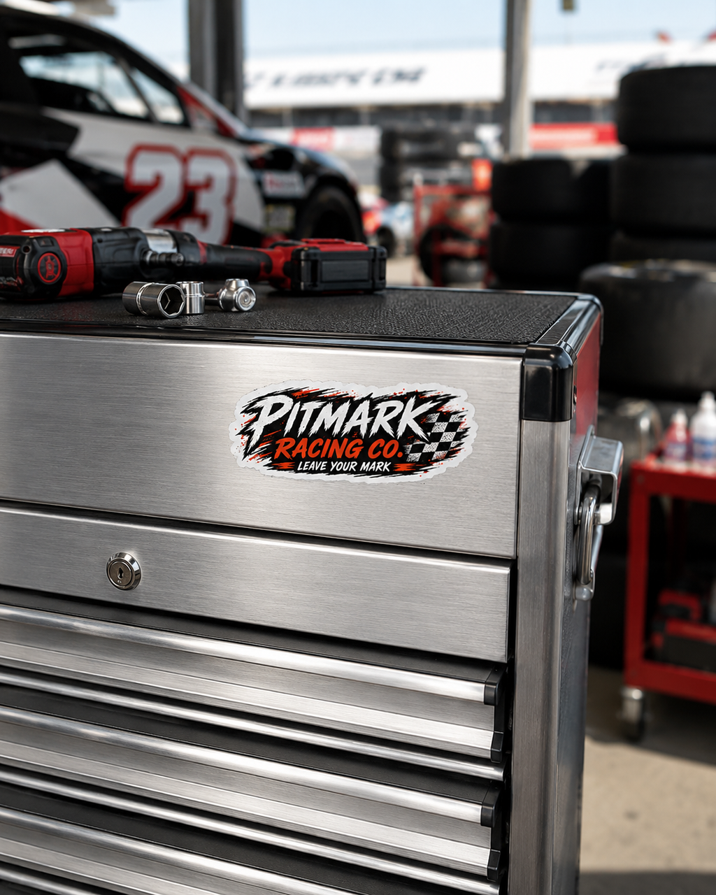 Pitmark Racing Co. Kiss-Cut Sticker — “Leave Your Mark” Racing Decal