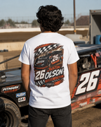 Racing Team Tee — '26 Justin Olson' Retro Checkered Back Graphic