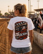 Racing Team Tee — '26 Justin Olson' Retro Checkered Back Graphic