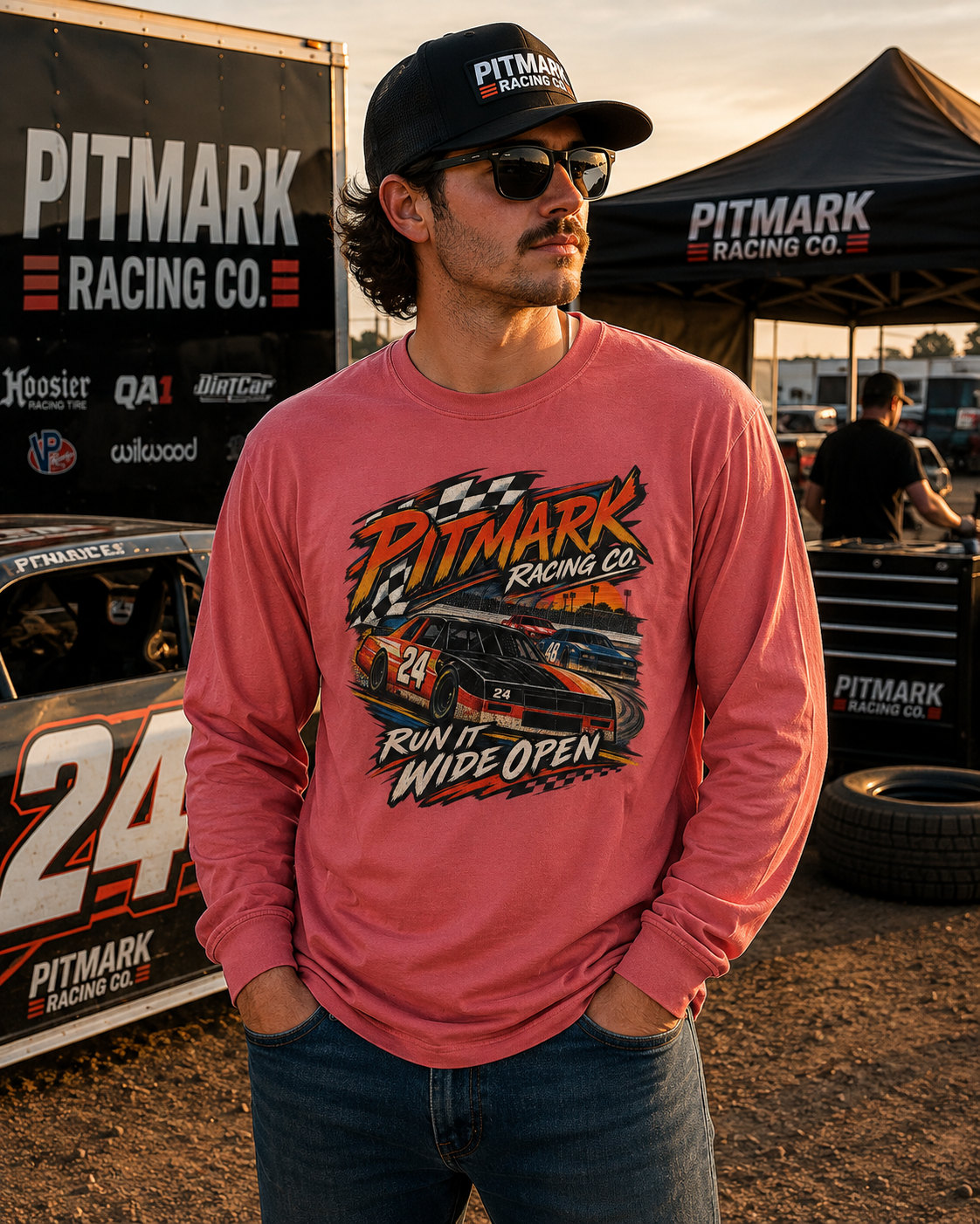 Pitmark Racing Co. Long Sleeve Tee — "Run It Wide Open" Car Racing Graphic