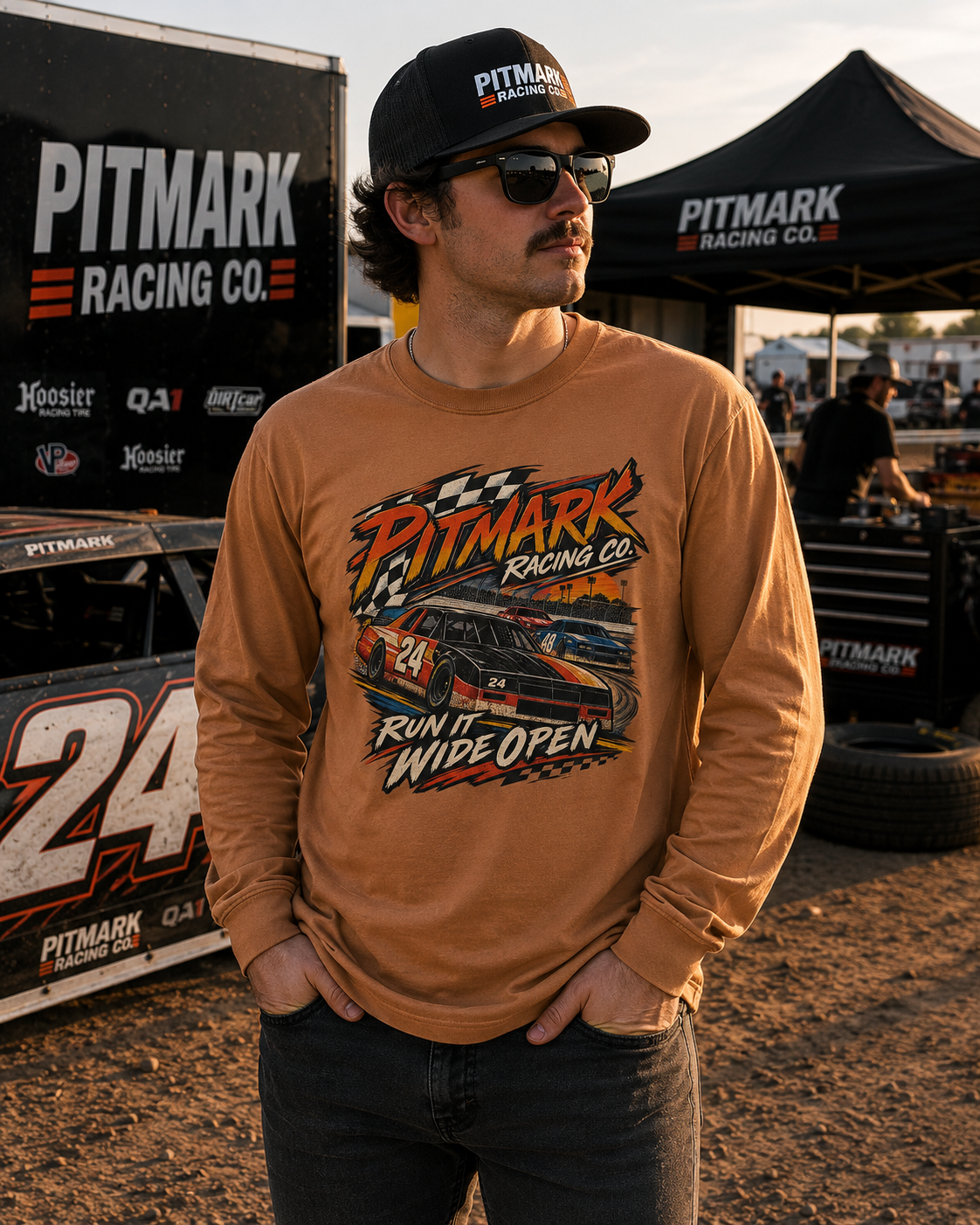 Pitmark Racing Co. Long Sleeve Tee — "Run It Wide Open" Car Racing Graphic
