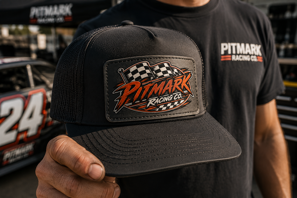 Pitmark Racing Co. Faux Leather Patch – Engraved Checkered Flag Racing Patch