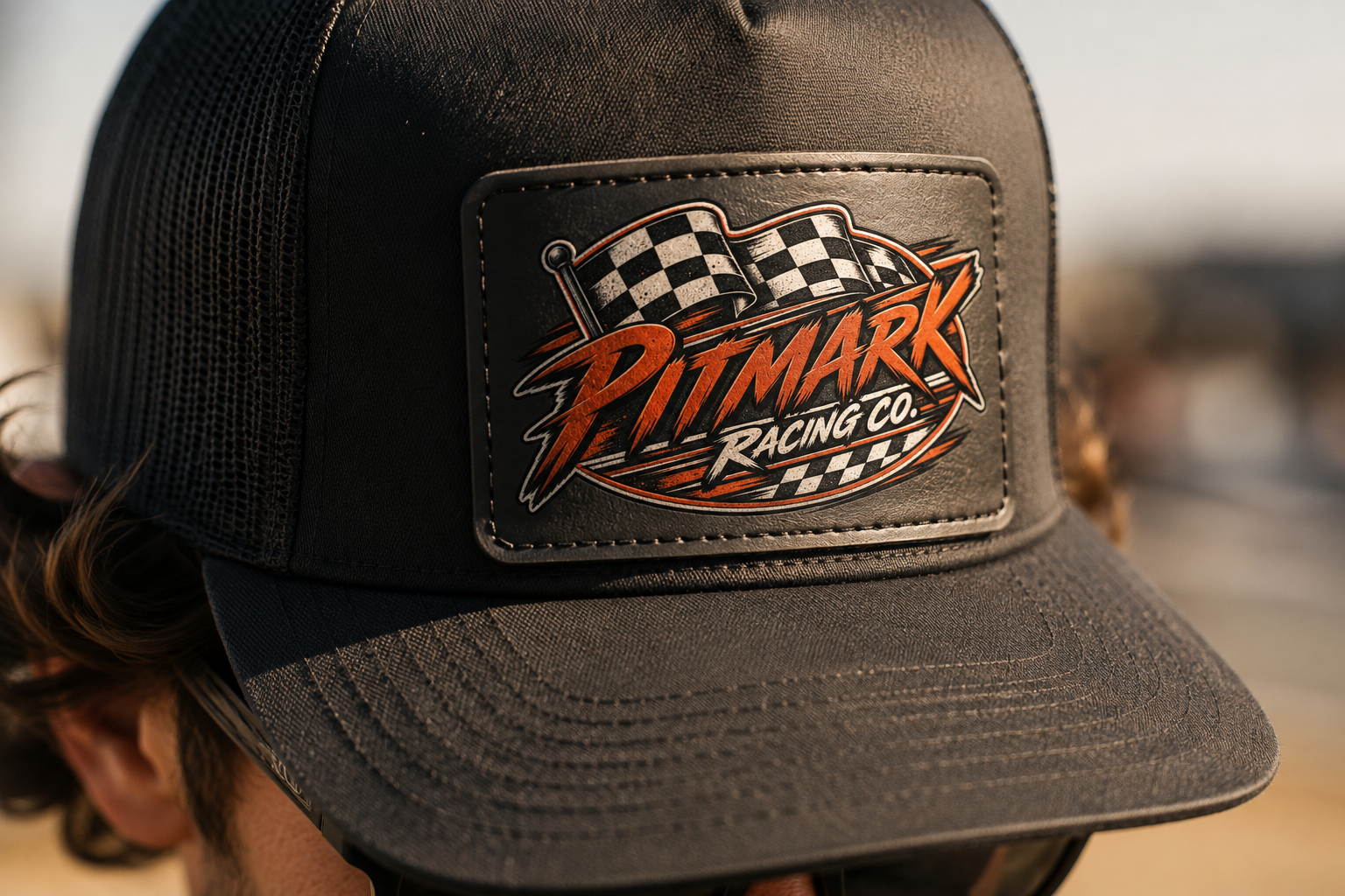Pitmark Racing Co. Faux Leather Patch – Engraved Checkered Flag Racing Patch