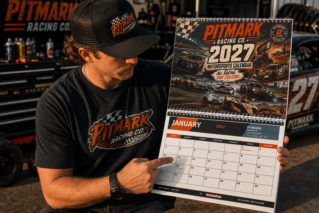 2027 Pitmark Racing Motorsports Wall Calendar – 'Cold Track Hot Laps' Monthly Racing Art