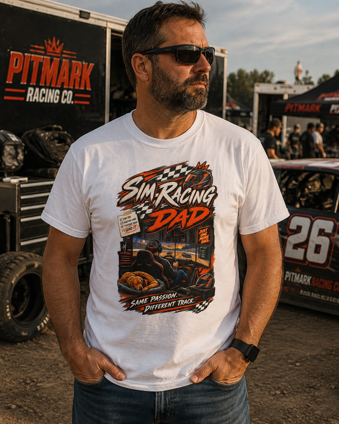 Sim Racing Dad T-Shirt — Retro Racing Gamer Tee (‘Same Passion Different Track’)