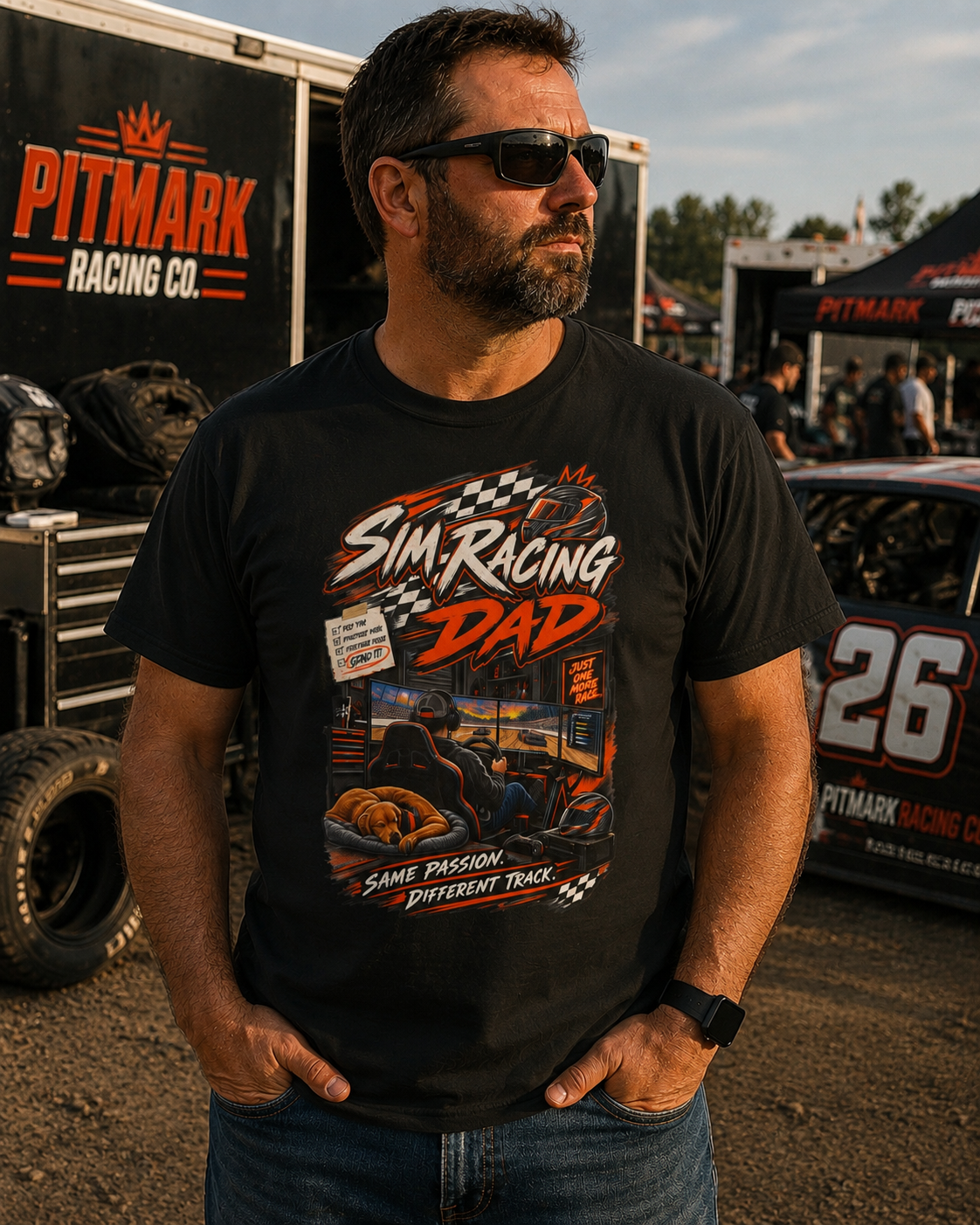 Sim Racing Dad T-Shirt — Retro Racing Gamer Tee (‘Same Passion Different Track’)