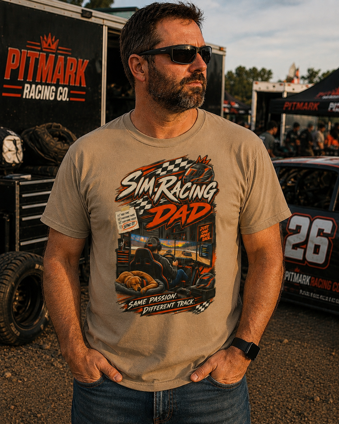 Sim Racing Dad T-Shirt — Retro Racing Gamer Tee (‘Same Passion Different Track’)