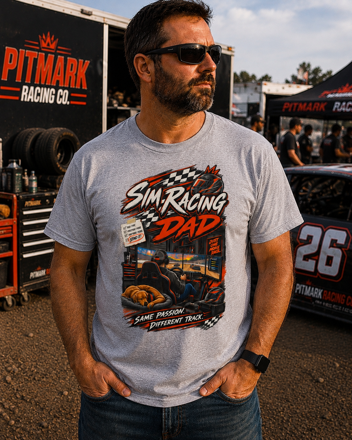Sim Racing Dad T-Shirt — Retro Racing Gamer Tee (‘Same Passion Different Track’)