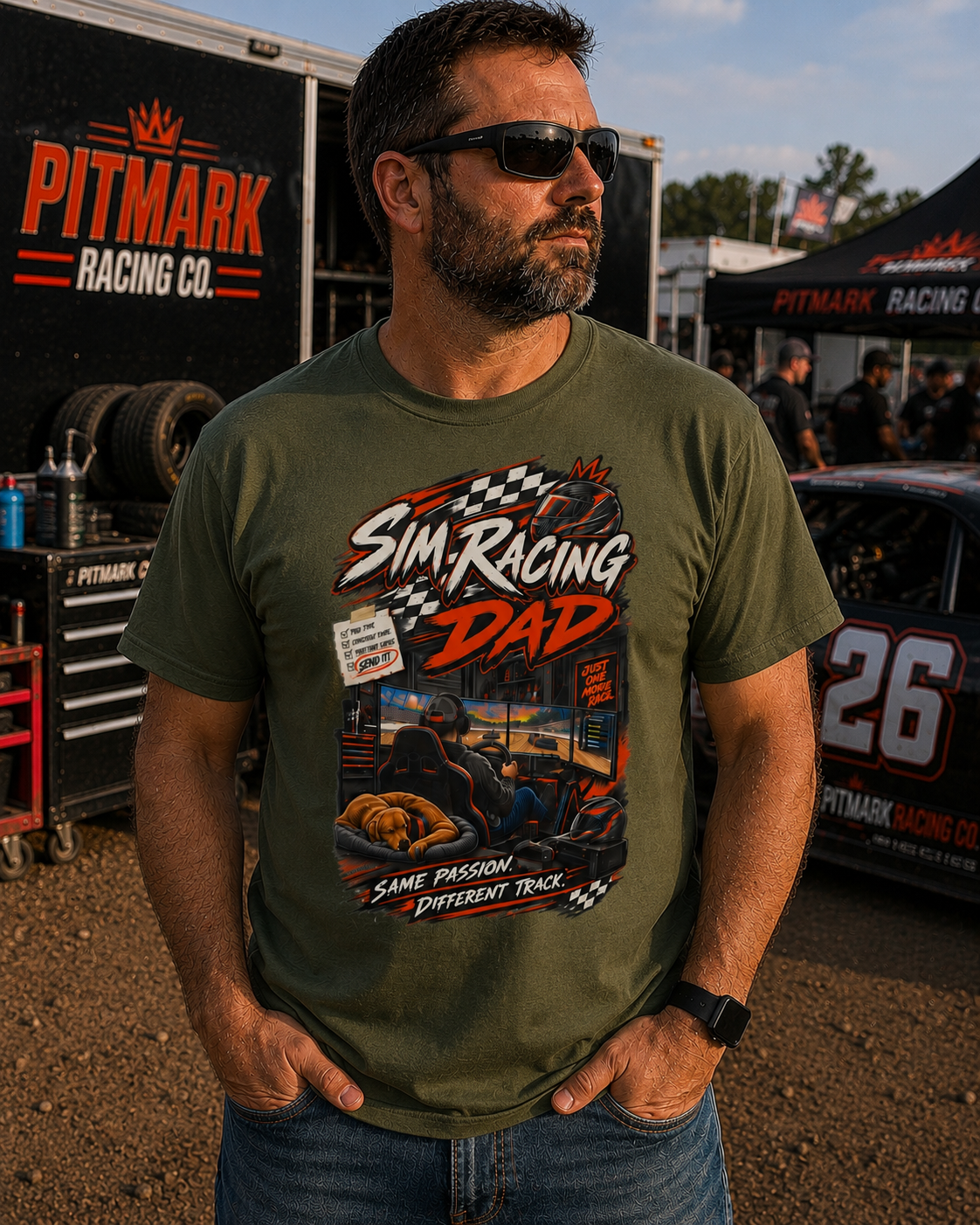 Sim Racing Dad T-Shirt — Retro Racing Gamer Tee (‘Same Passion Different Track’)