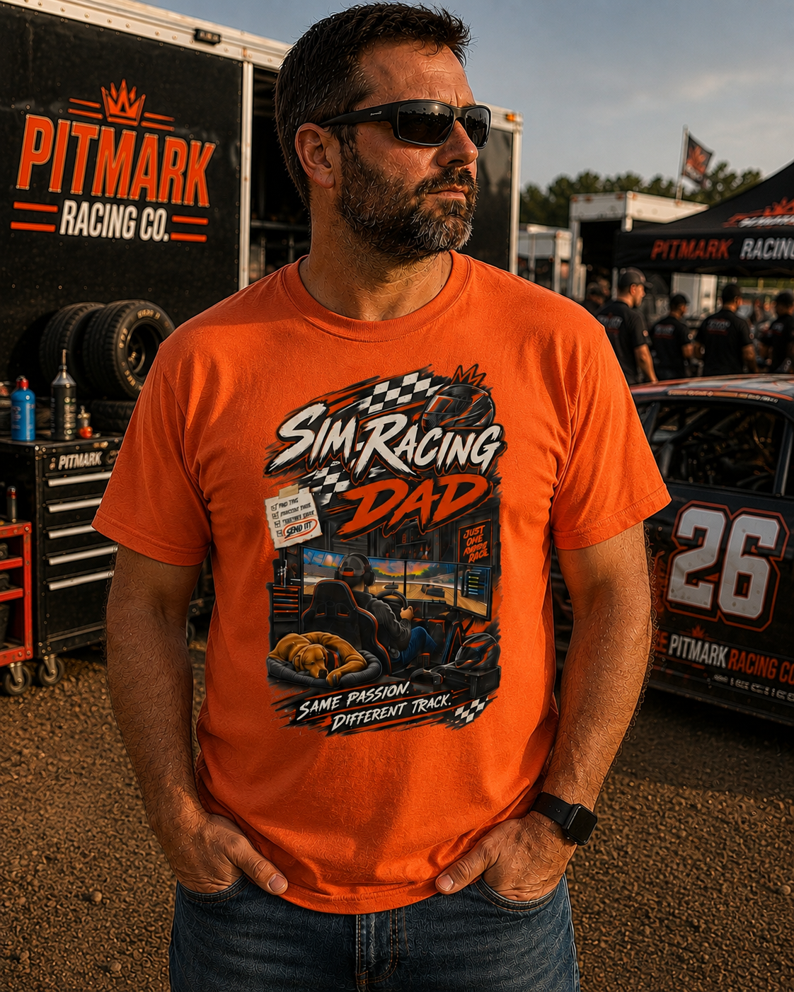 Sim Racing Dad T-Shirt — Retro Racing Gamer Tee (‘Same Passion Different Track’)
