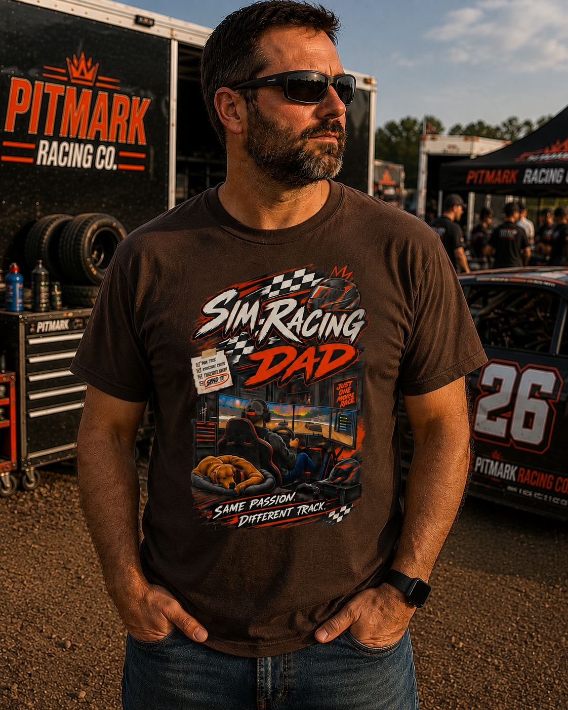 Sim Racing Dad T-Shirt — Retro Racing Gamer Tee (‘Same Passion Different Track’)