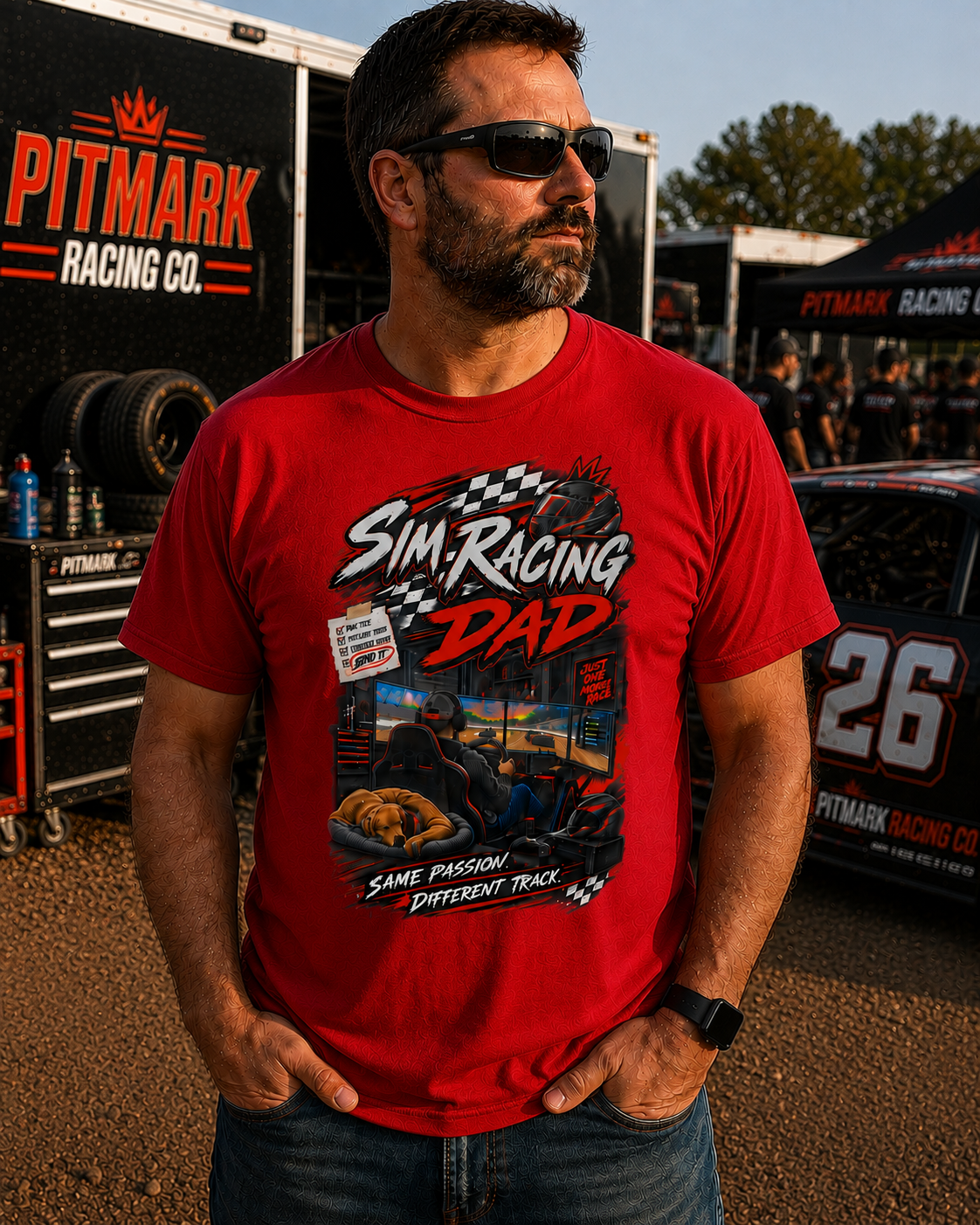 Sim Racing Dad T-Shirt — Retro Racing Gamer Tee (‘Same Passion Different Track’)
