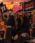 Embroidered 'Pitmark Racing Co.' Halloween Logo Cuffed Beanie - Classic Winter Knit Hat