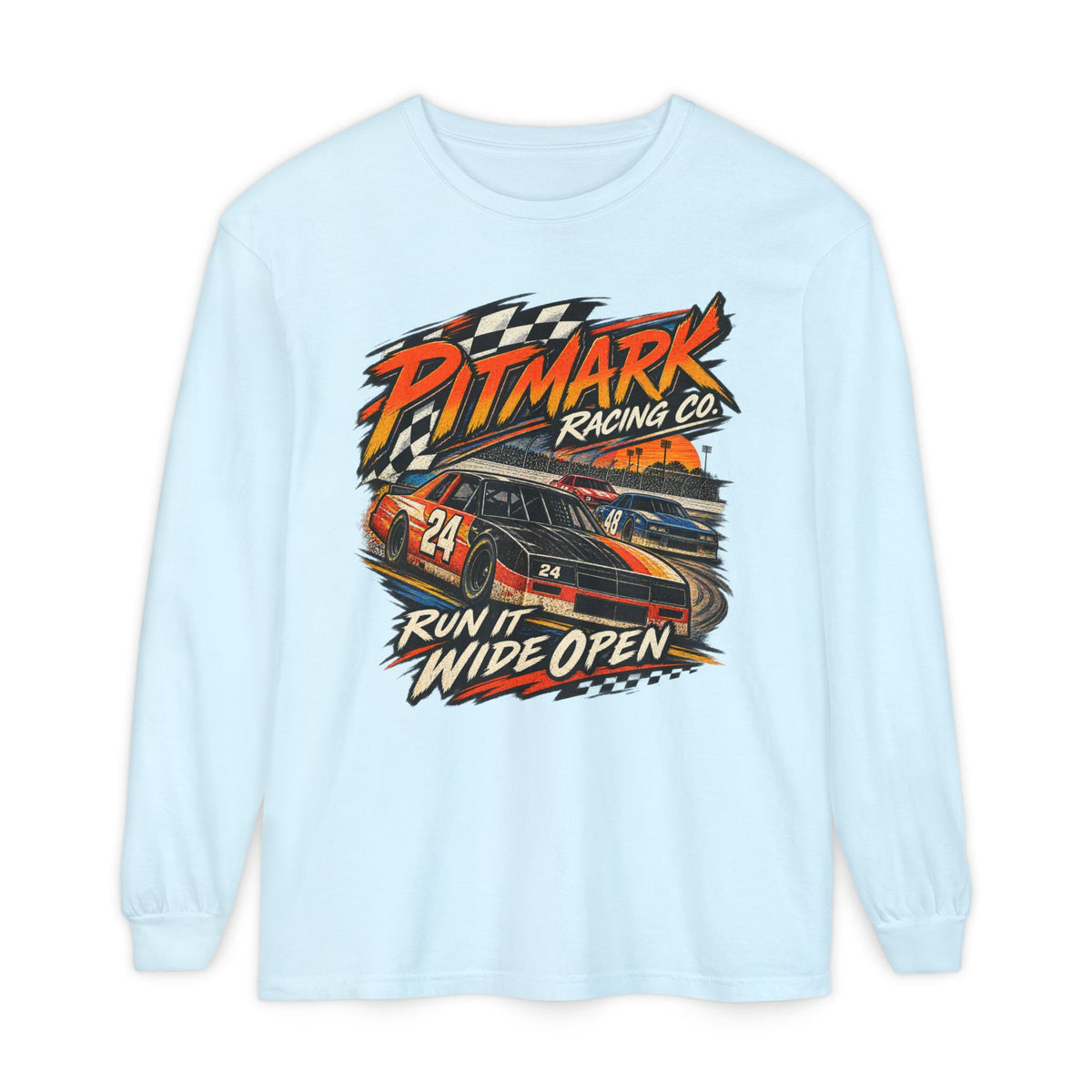 Pitmark Racing Co. Long Sleeve Tee — "Run It Wide Open" Car Racing Graphic