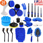 26Pcs Car Detailing Brush Kit Exterior Interior Car Cleaning Set Drill Brush Set Car Buffing Sponge Pads Kit for Cleaning Automobile Interior Exterior