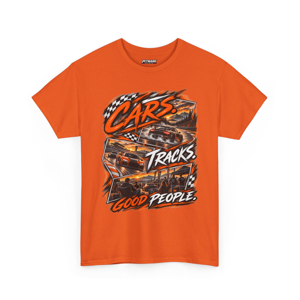 Race Cars Tee — "Cars Tracks Good People" Graphic T-Shirt