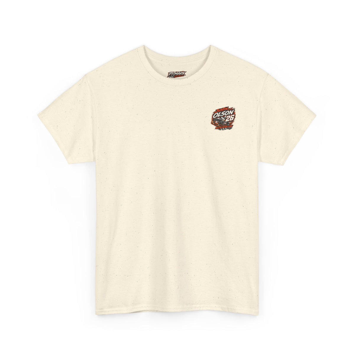 Racing Team Tee — '26 Justin Olson' Retro Checkered Back Graphic