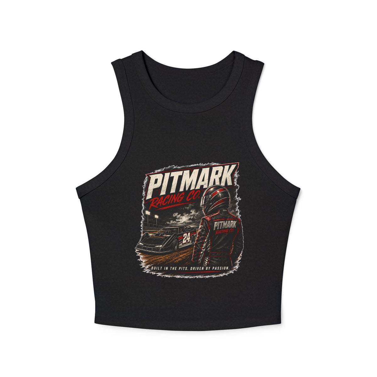 Racer Tank Top — Pitmark Racing Co. Graphic Crop Tank (Women)