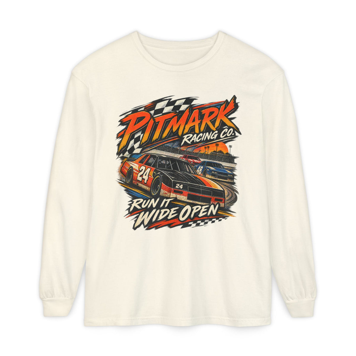 Pitmark Racing Co. Long Sleeve Tee — "Run It Wide Open" Car Racing Graphic