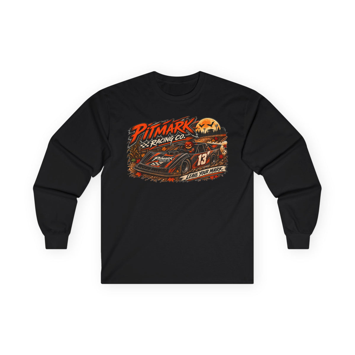 Racing Car Long Sleeve Tee — "Pitmark No. 13 Harvest Run" Vintage Motorsport Graphic