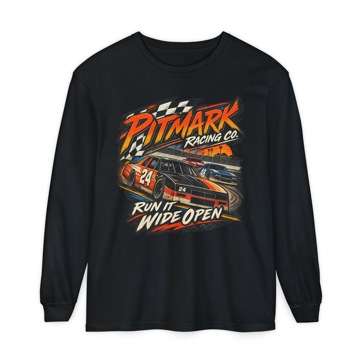 Pitmark Racing Co. Long Sleeve Tee — "Run It Wide Open" Car Racing Graphic