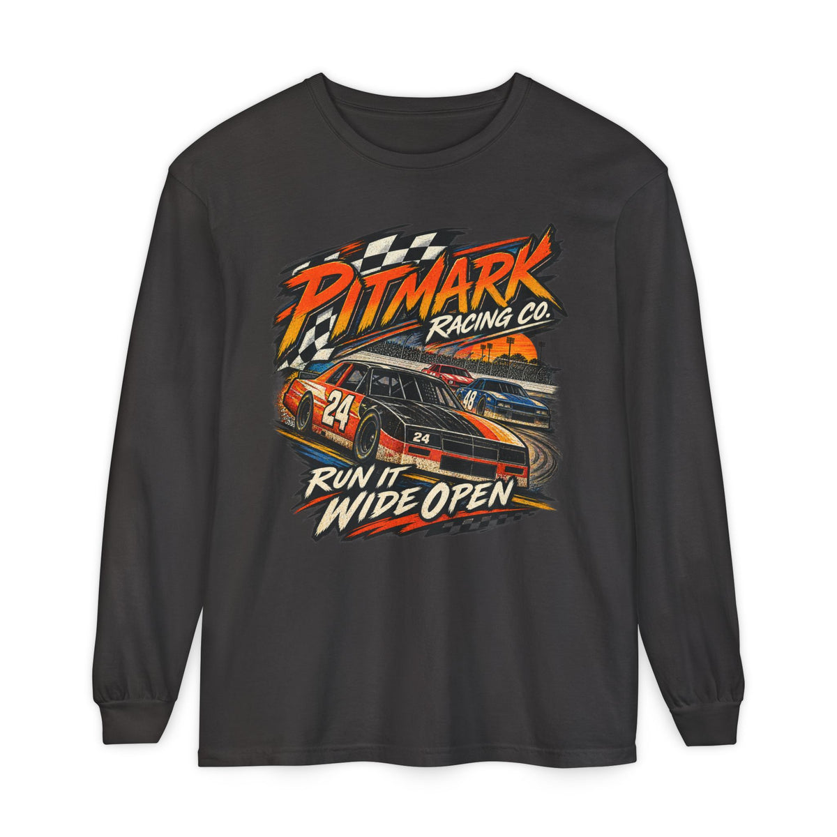 Pitmark Racing Co. Long Sleeve Tee — "Run It Wide Open" Car Racing Graphic