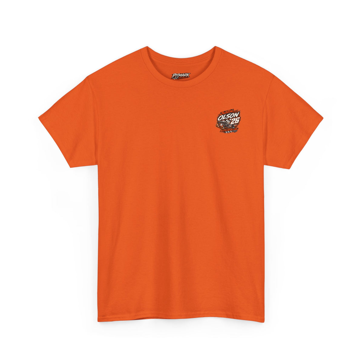 Racing Team Tee — '26 Justin Olson' Retro Checkered Back Graphic