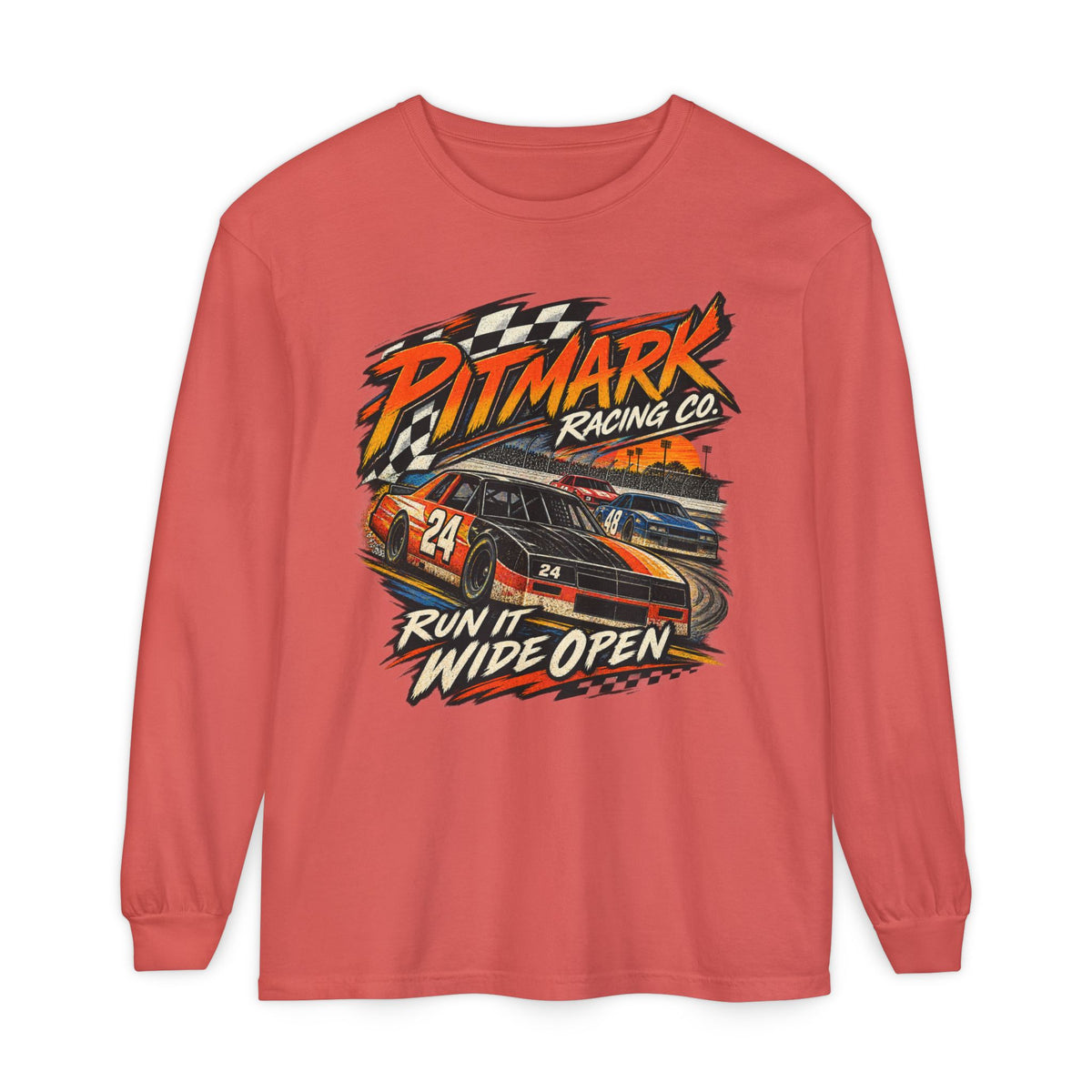 Pitmark Racing Co. Long Sleeve Tee — "Run It Wide Open" Car Racing Graphic