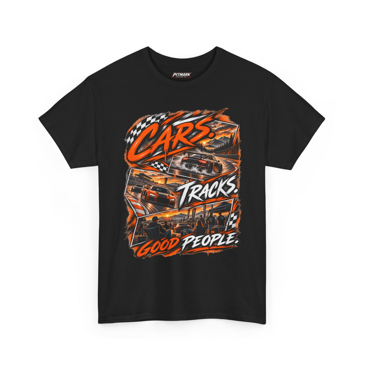 Race Cars Tee — "Cars Tracks Good People" Graphic T-Shirt