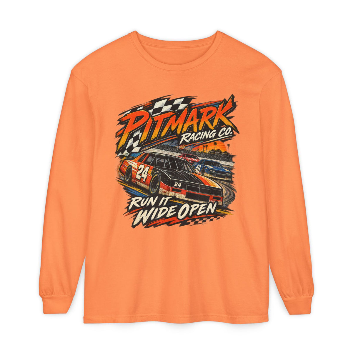Pitmark Racing Co. Long Sleeve Tee — "Run It Wide Open" Car Racing Graphic
