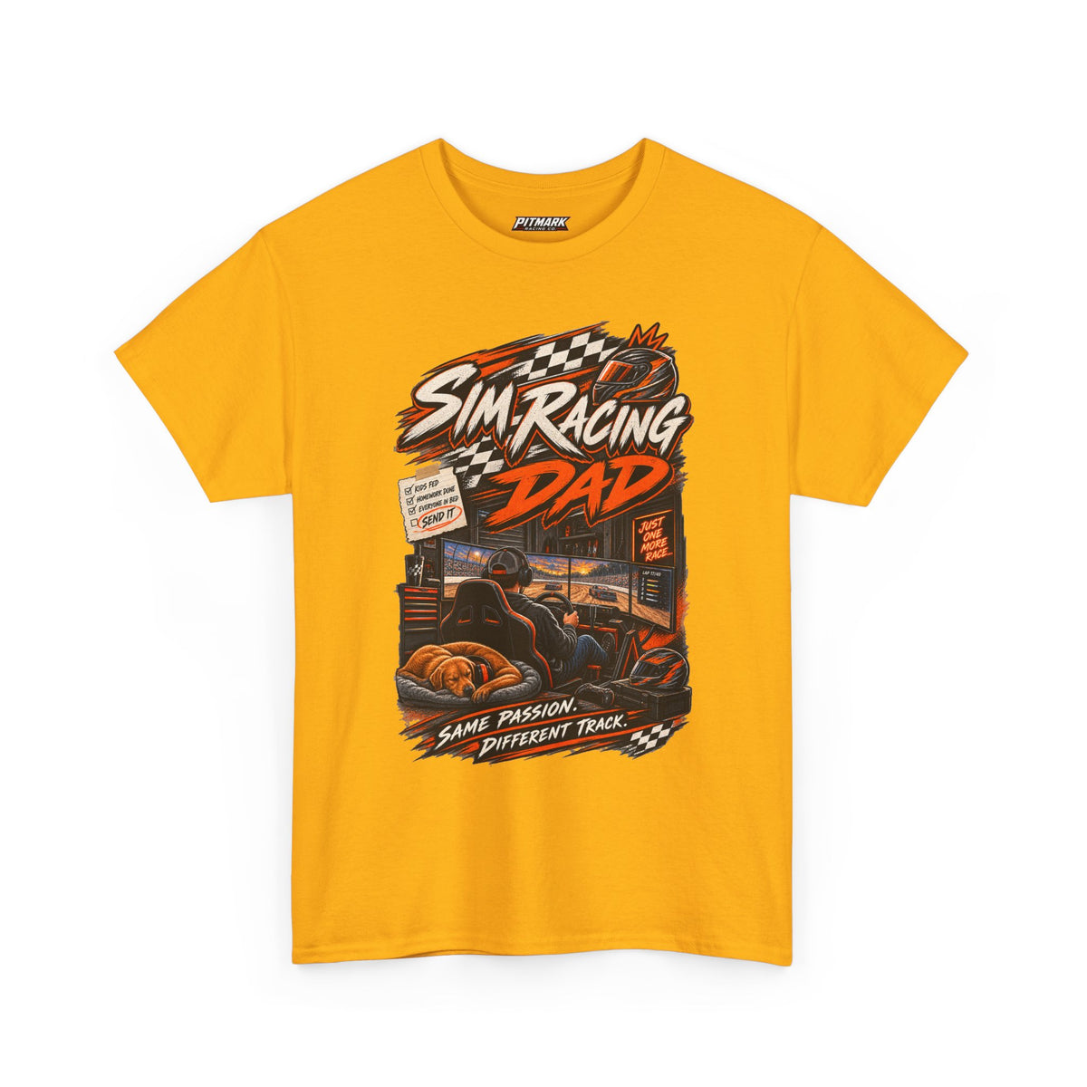 Sim Racing Dad T-Shirt — Retro Racing Gamer Tee (‘Same Passion Different Track’)