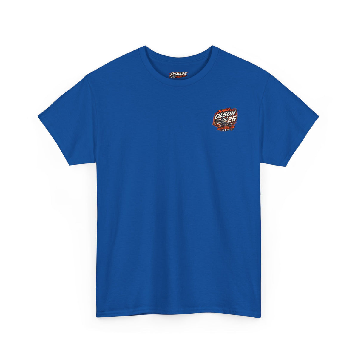 Racing Team Tee — '26 Justin Olson' Retro Checkered Back Graphic