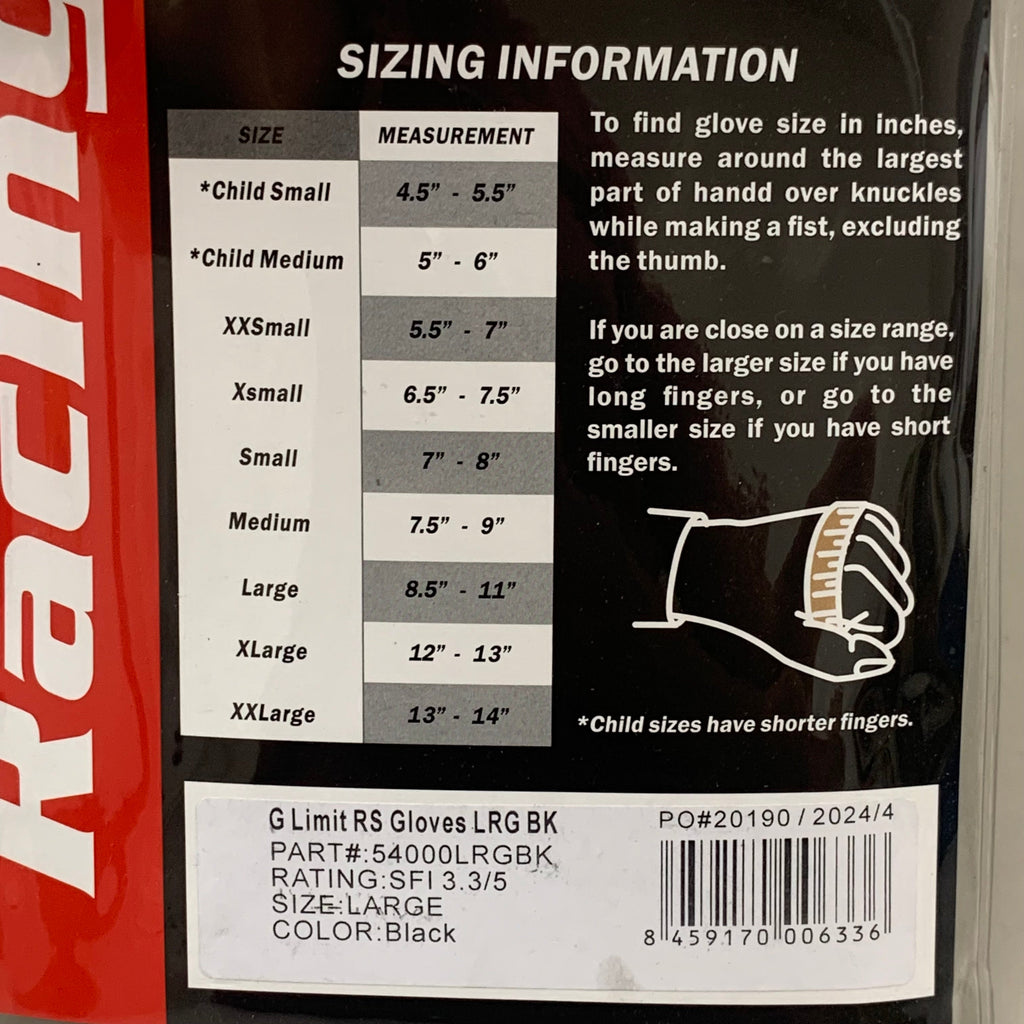 G-FORCE G Limit RS Gloves Racing Gear Large Black 54000LRGBK