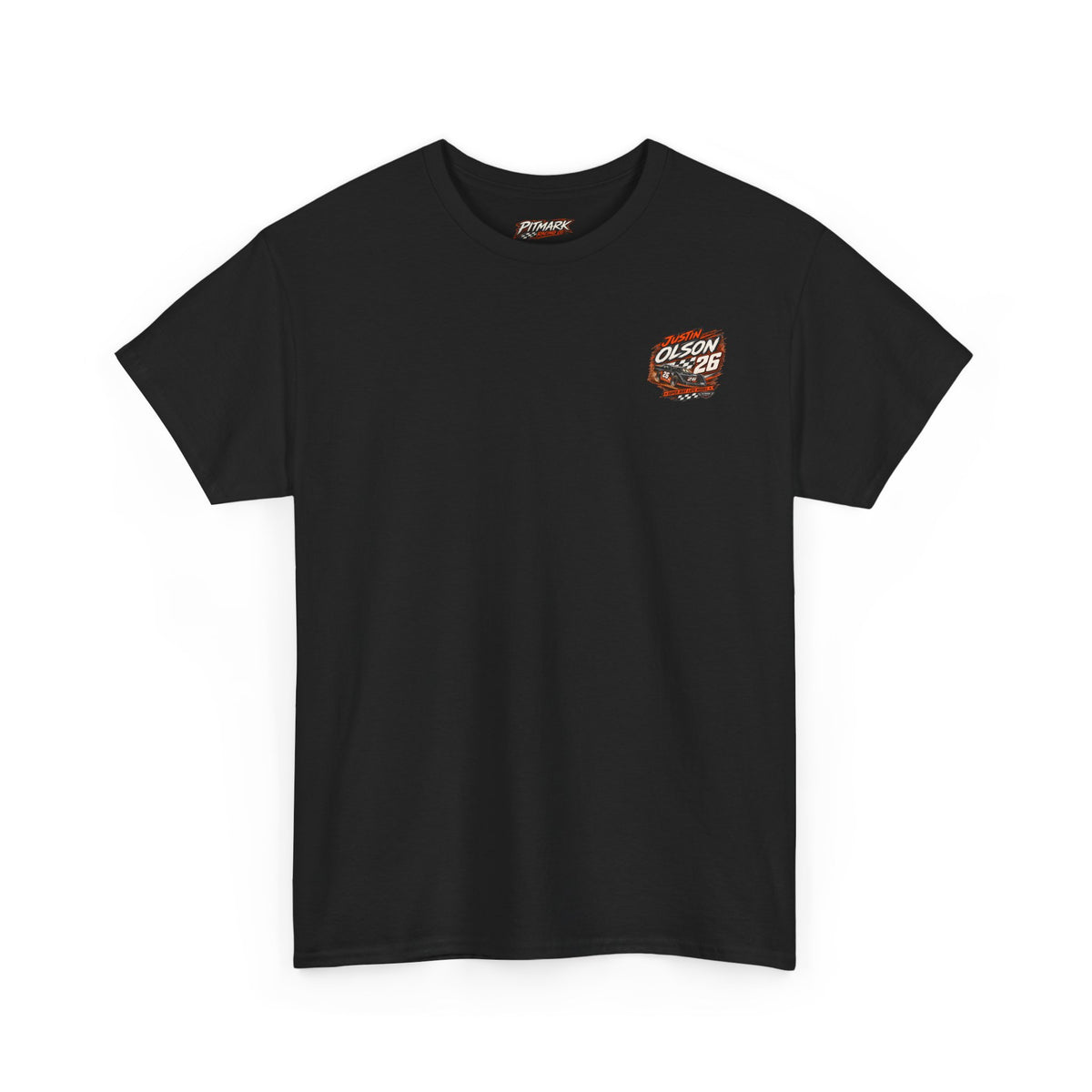 Racing Team Tee — '26 Justin Olson' Retro Checkered Back Graphic